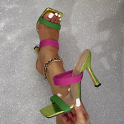 Avant Garde Strappy Stiletto Heel Sandals for Women, Summer Mesh Slip-On, Square Toe, Ultrahigh Heel, with TPU Sole and Man-Made Inners, for Taizhou Exclusive