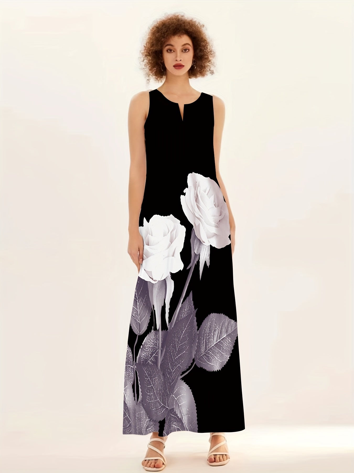 Vibrant Floral Print Maxi Dress - Sleeveless, Notched Neck, Flowy, Casual, Comfortable, Summer & Spring Essential - Women's Clothing, Perfect for Outdoor Activities, Beach, Picnic, and Brunch