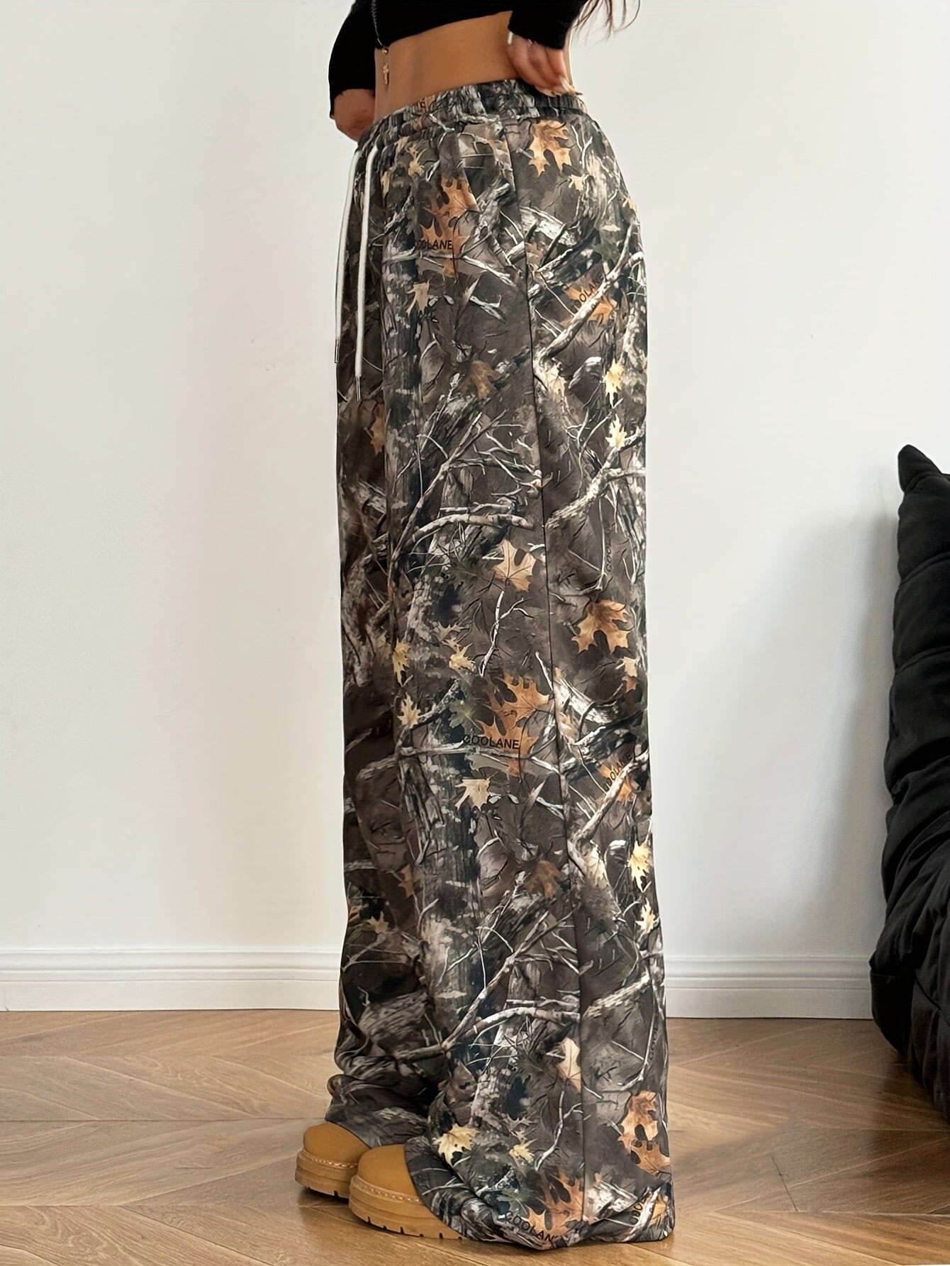 Women'S Y2K Style Wide Leg Pants, Polyester Knit with Letter Pattern, Loose Fit, Pocket Detail, Adult Size, Autumn/Winter Fashion, Casual Sweatpants