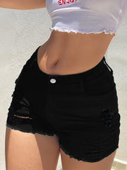 Women's Street Style Summer Ripped Mid-Rise Denim Shorts Hot Pants - Distressed Details, Machine Washable, Casual Comfort for Warm Weather