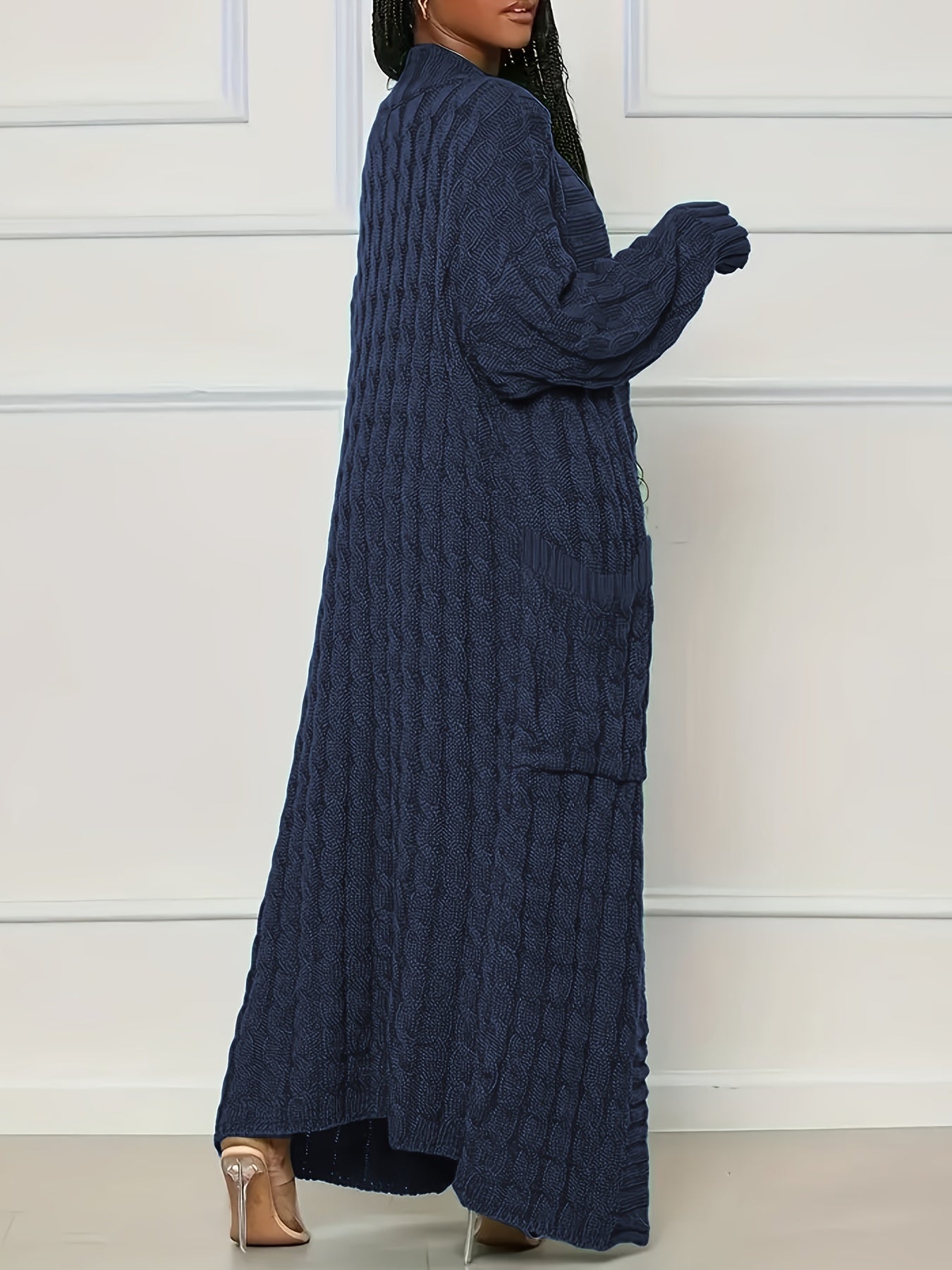[Polyester Knit Cardigan] 100% Polyester Women's Casual Knit Cardigan - Solid Color Long Sleeve Open Front Sweater with Pockets - Versatile Knitwear for All Seasons