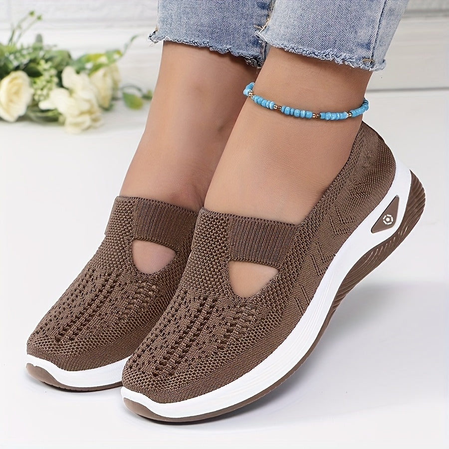 Women'S Breathable Knit Sneakers - Slip-On Low Top Sneakers with Plain Toe, Lightweight PVC Sole, and Comfortable Fabric Upper for All-Day Wear (Green, Blue, Black, Purple, Pink), Casual Footwear | Minimalist Design | Breatha
