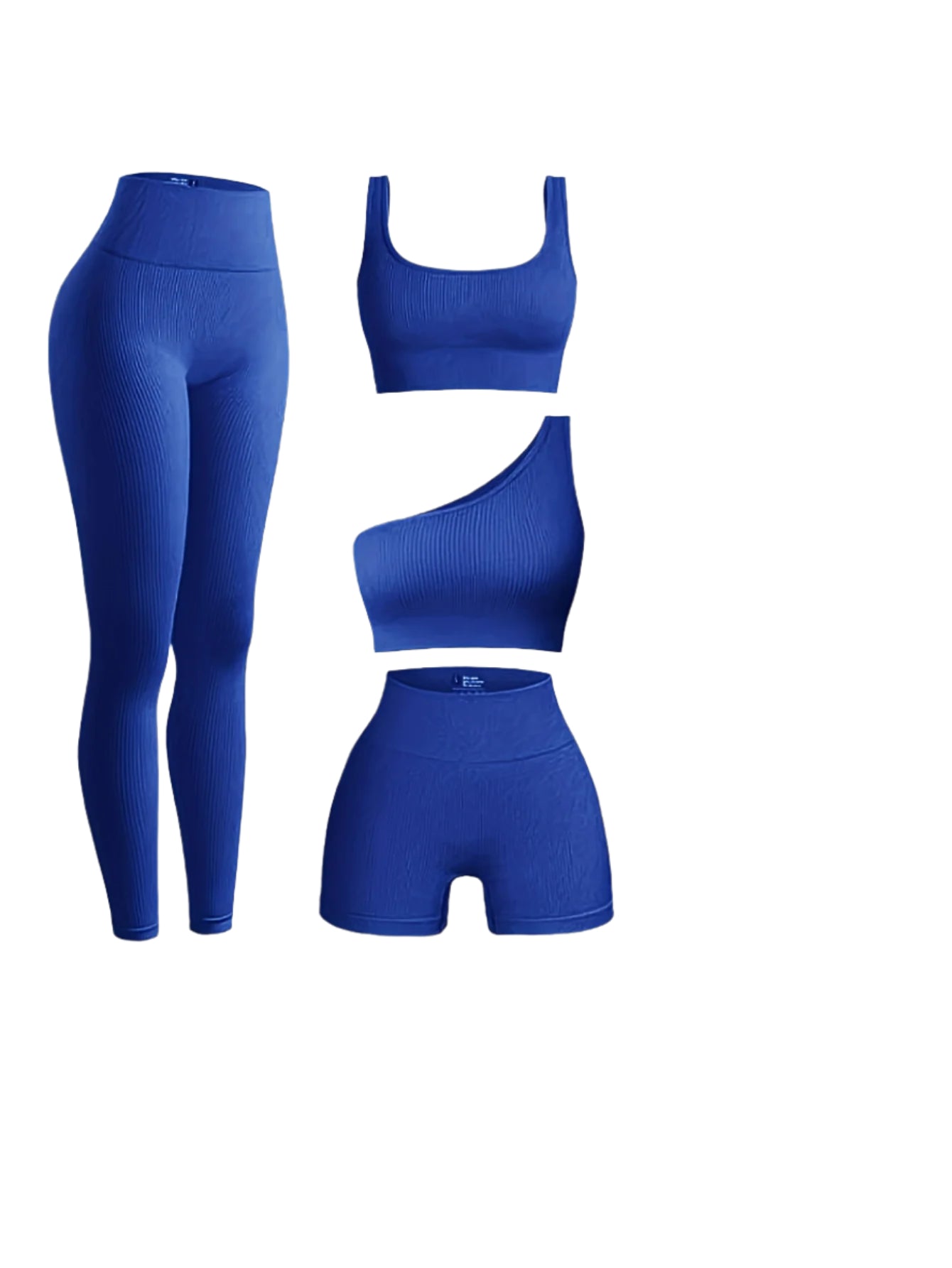 4-Piece Women's Rib-Knit Sports Yoga Set – Seamless High-Stretch Activewear for All Seasons