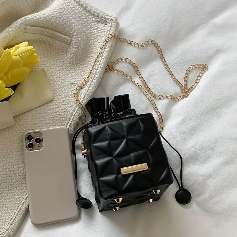 Mini Diamond Grid Small Square Bag, Fashionable Chain Square Bag, PU Material