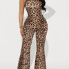 Women'S Sexy Leopard Print Jumpsuit, Sleeveless Crew Neck Backless Palazzo Pants, 95% Polyester 5% Elastane Knit Fabric, Fashion Casual Vacation Outfit for All Seasons