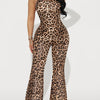 Women'S Sexy Leopard Print Jumpsuit, Sleeveless Crew Neck Backless Palazzo Pants, 95% Polyester 5% Elastane Knit Fabric, Fashion Casual Vacation Outfit for All Seasons