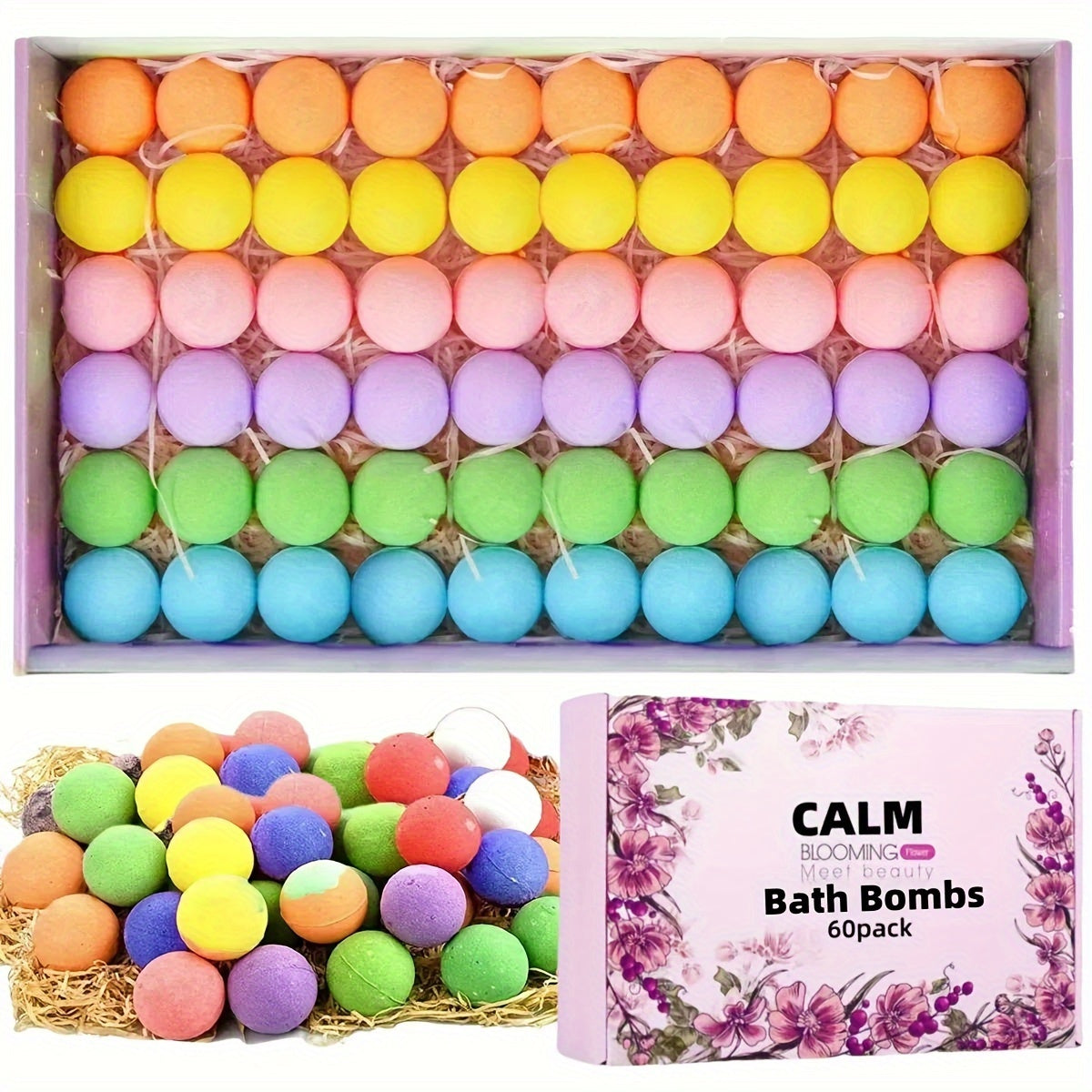 60pcs Mini Bath Bomb Gift Set - 6 Scents, 6 Colors, Perfect for Valentine's, Mother's Day & More - Ideal for Travel & Relaxation