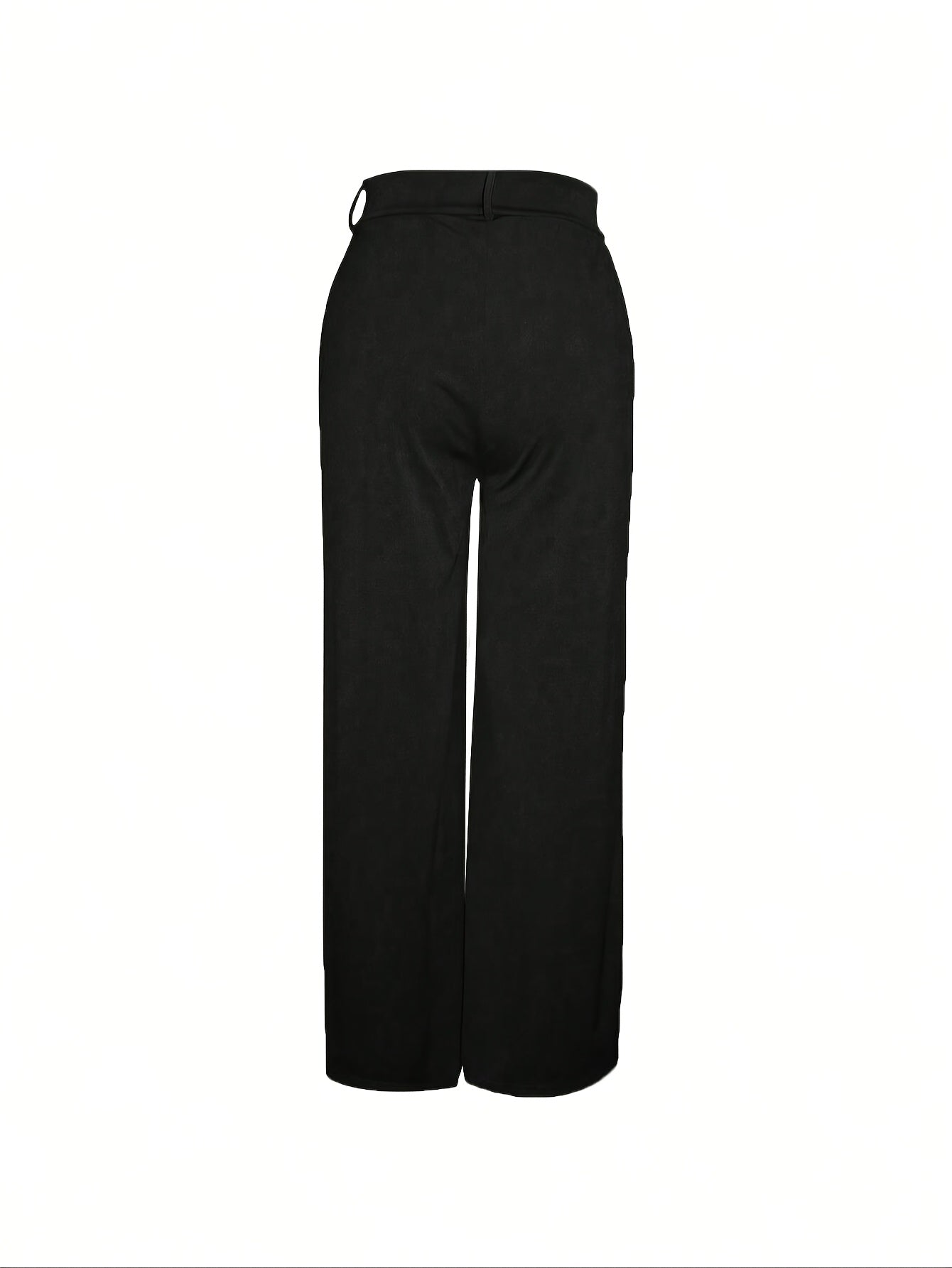 Elegant High-Waisted Women’s Suit Pants - Straight Leg, Button Detail, Stretch Fabric, Black, All-Season Office or Casual Wear