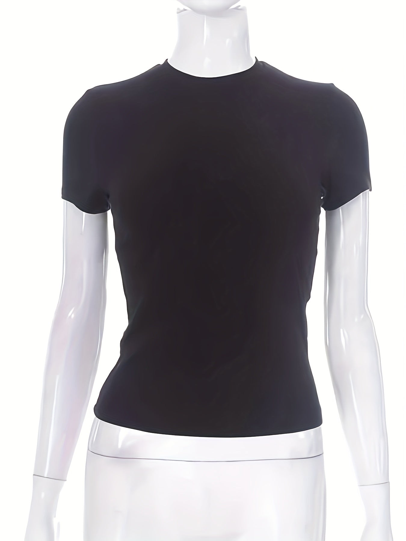Women's Slim Fit Stretchy T-Shirt - Black, Short Sleeve, Summer Casual Top, Comfortable & Breathable, Perfect for Casual Attire, Casual Attire Tee | Sleek Casual Style | Polyester Spandex Blend