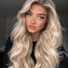 22" Long Light Blonde to Brown Ombre Body Wave Synthetic Lace Front Wig - Effortless Beachy Waves, Secure Fit, 130% Density, 13x4 Lace Area, Low Maintenance for Casual Attire, Versatile Wig Styling | Natural Look Wig | Synthe