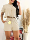 Two-piece Elegant Solid Color Casual Short Sleeve Shorts Pajama Set