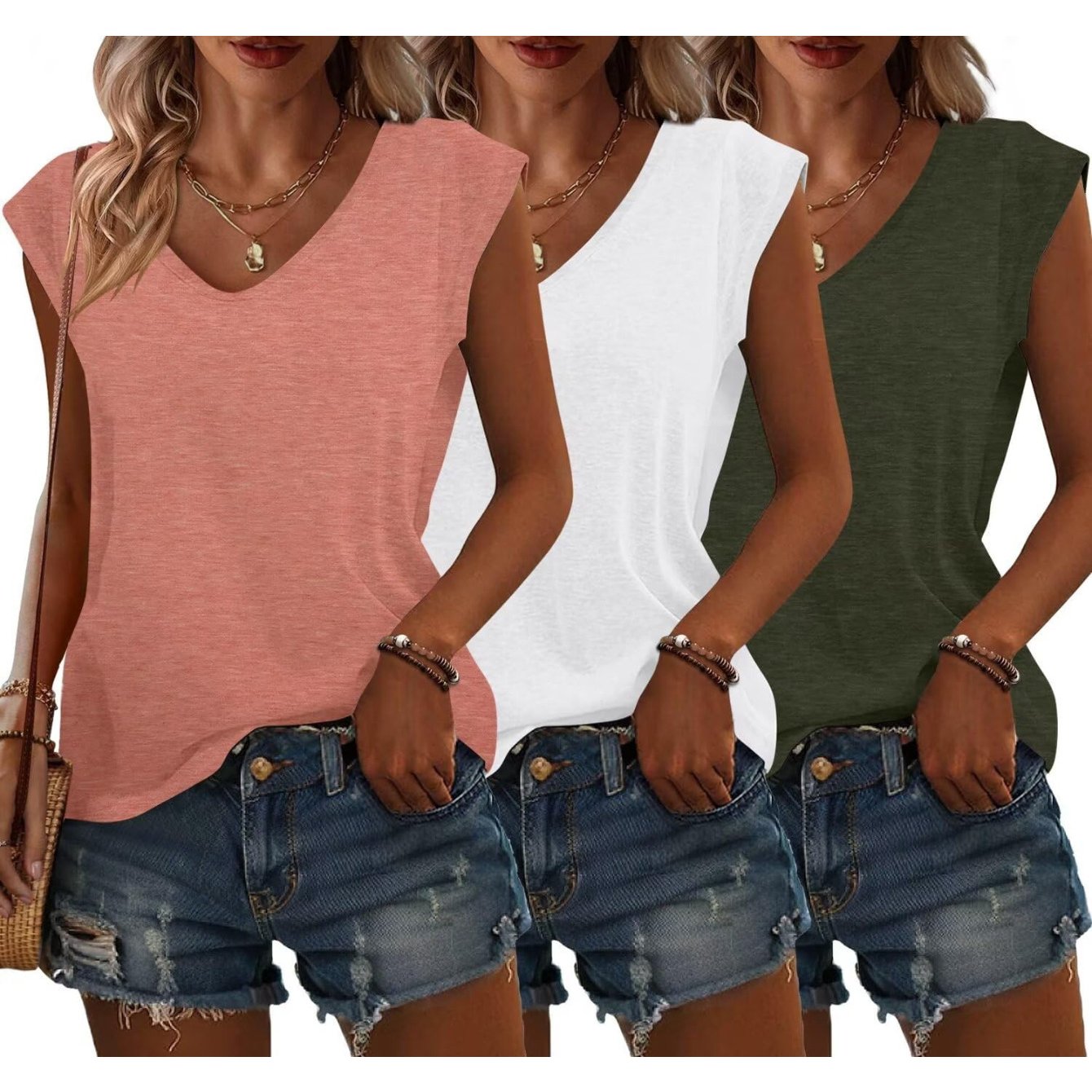 Bliwov 3 Pack Women's Cap Sleeve Tank Tops U Neck Spring Summer Tops Casual Loose Fit Basic Tee Shirts 2024 Fashion Clothes