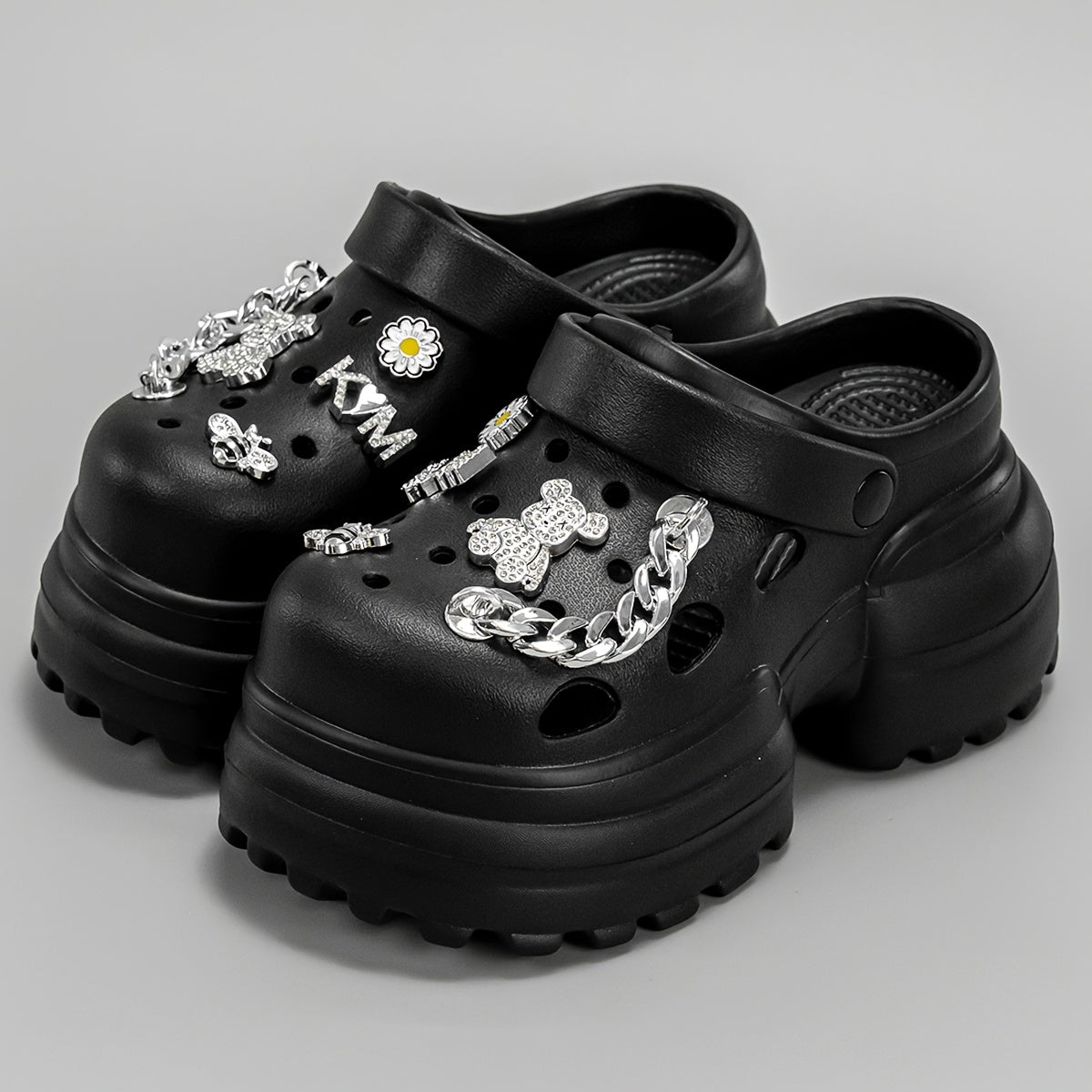 New Arrival - Stylish Cartoon Bee & Bear Print Platform Shoes, 3.94inch High Heel, Lightweight EVA Upper, Closed Toe Design, All-Season Comfort, Casual Footwear | Playful Design | Lightweight Footwear