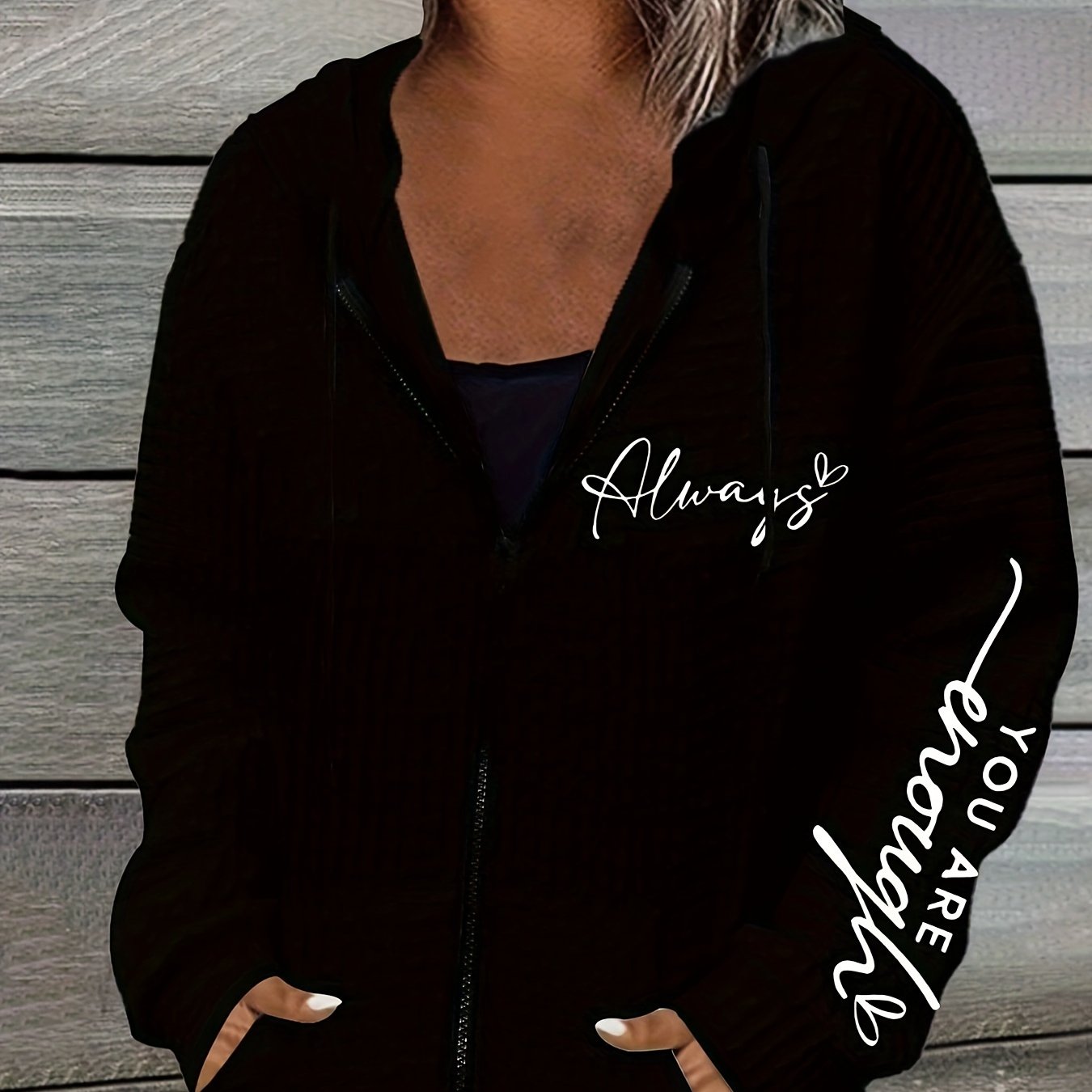 Women's Elegant Letter Print Hoodie - Long Sleeve Kangaroo Pocket Pullover, Soft White Fleece-Lined Winter Sweatshirt, Machine Washable Casual Top for Autumn & Winter, Sweater Hoodie