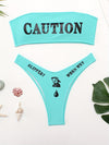 2 Piece Bandeau Letter Print Bikini Set - Stretchy High Cut Swimsuits with Applique Details, Polyester Material, and Machine Washable - Customized Alphabet Print Swimwear for Women