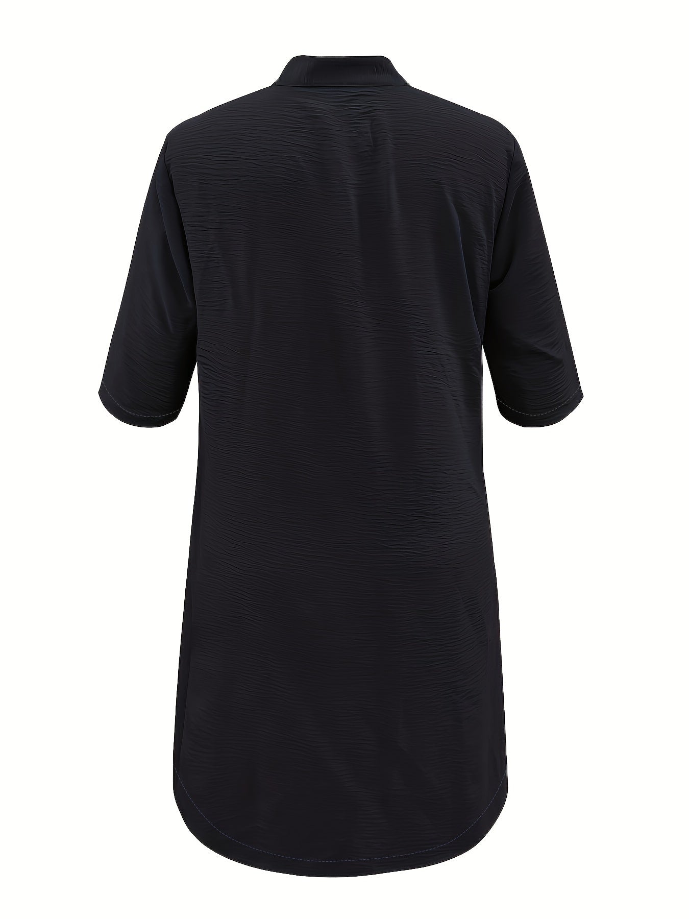 Women's Navy Blue Casual Shirt Dress - Single-Breasted Collar, Half Sleeve, Straight Cut, Machine Washable, Spring/Fall Fashion
