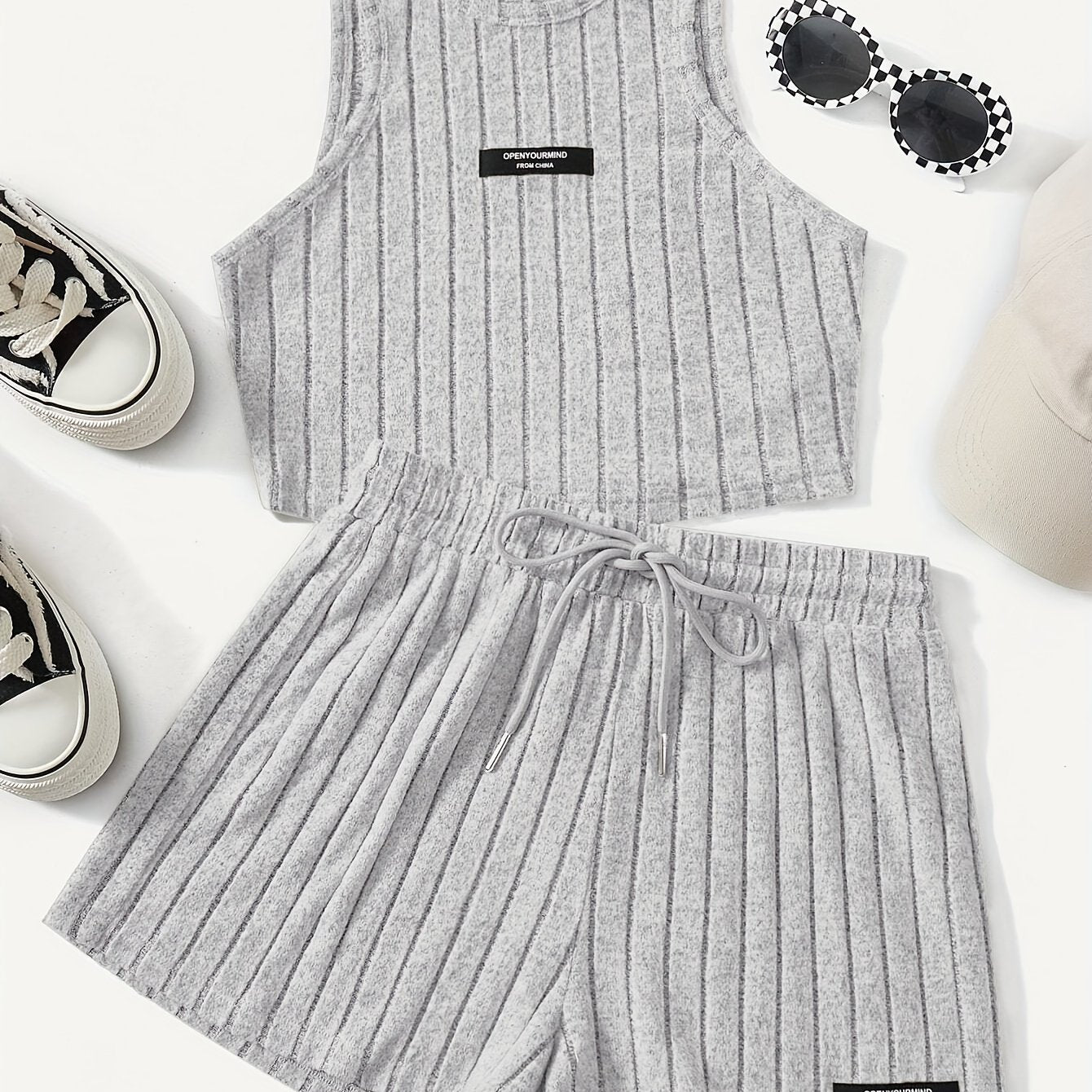 Elegant Directional Fashion Women'S Striped Skin-Friendly Tank Top And Shorts Set