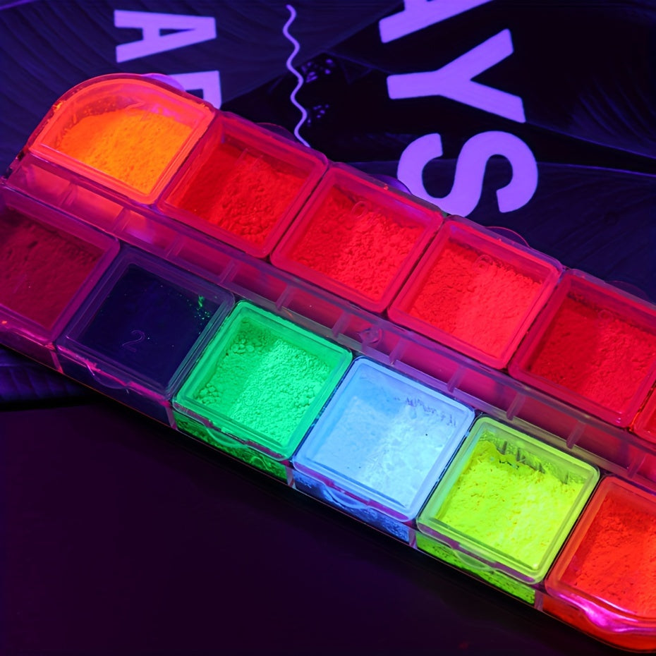 Neon Nail Pigment Powder Set, Fluorescent Ombre Nail Art Glitter, Gradient Rubbing Dust Chrome Effect For Manicure Decoration For Music Festival