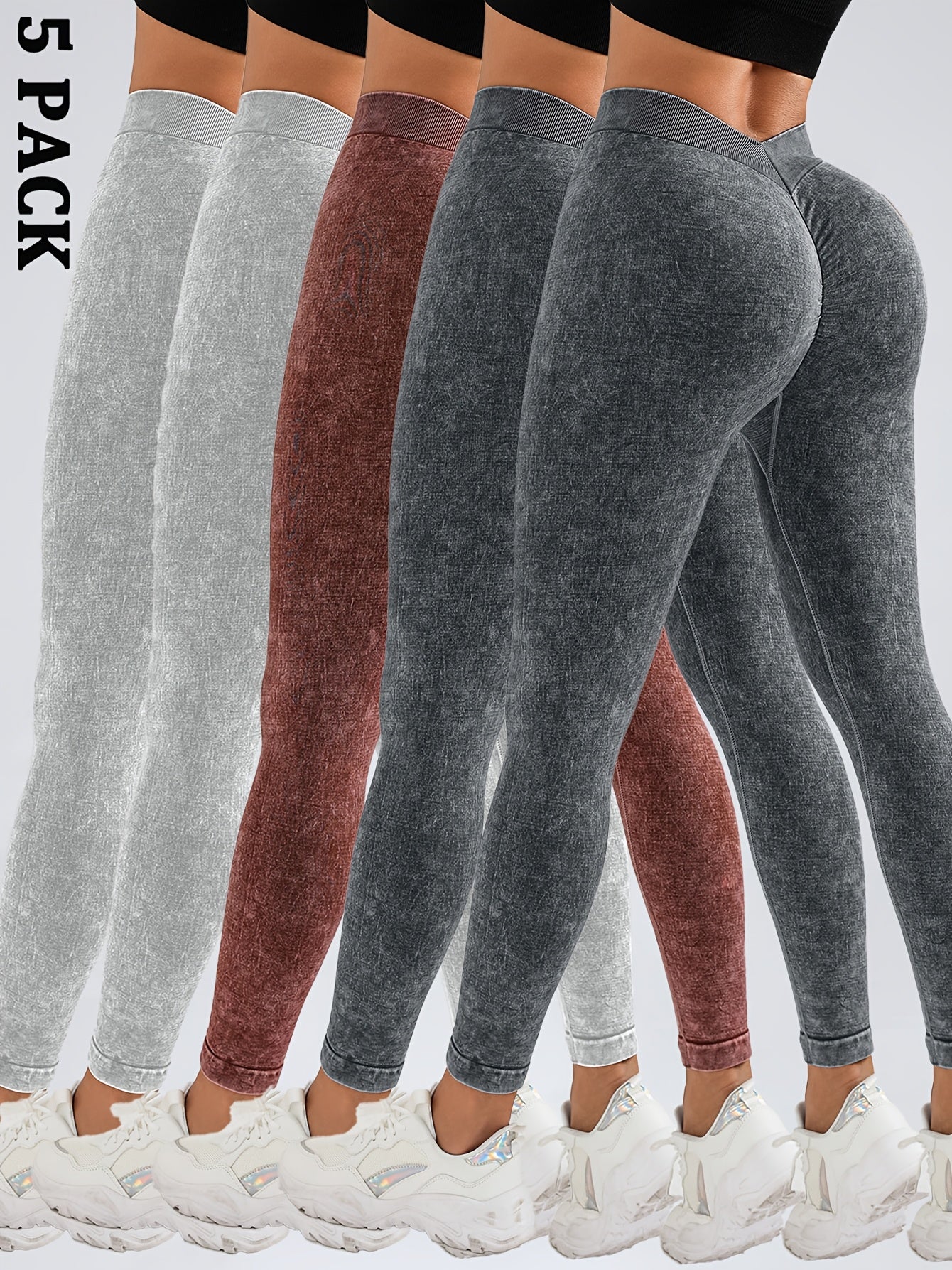 5 Pack Women's Hip Lifting Seamless Sexy V Back Sports Yoga Leggings High Waisted Stretch Fitness Pants Outdoor Running Skinny Sweatpants