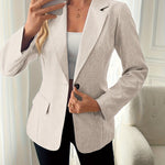 Women'S Elegant Lightweight Polyester Blazer - Casual Chic Spring/Fall Jacket with Button Details, Regular Fit, Long Sleeves, and Minimalist Design