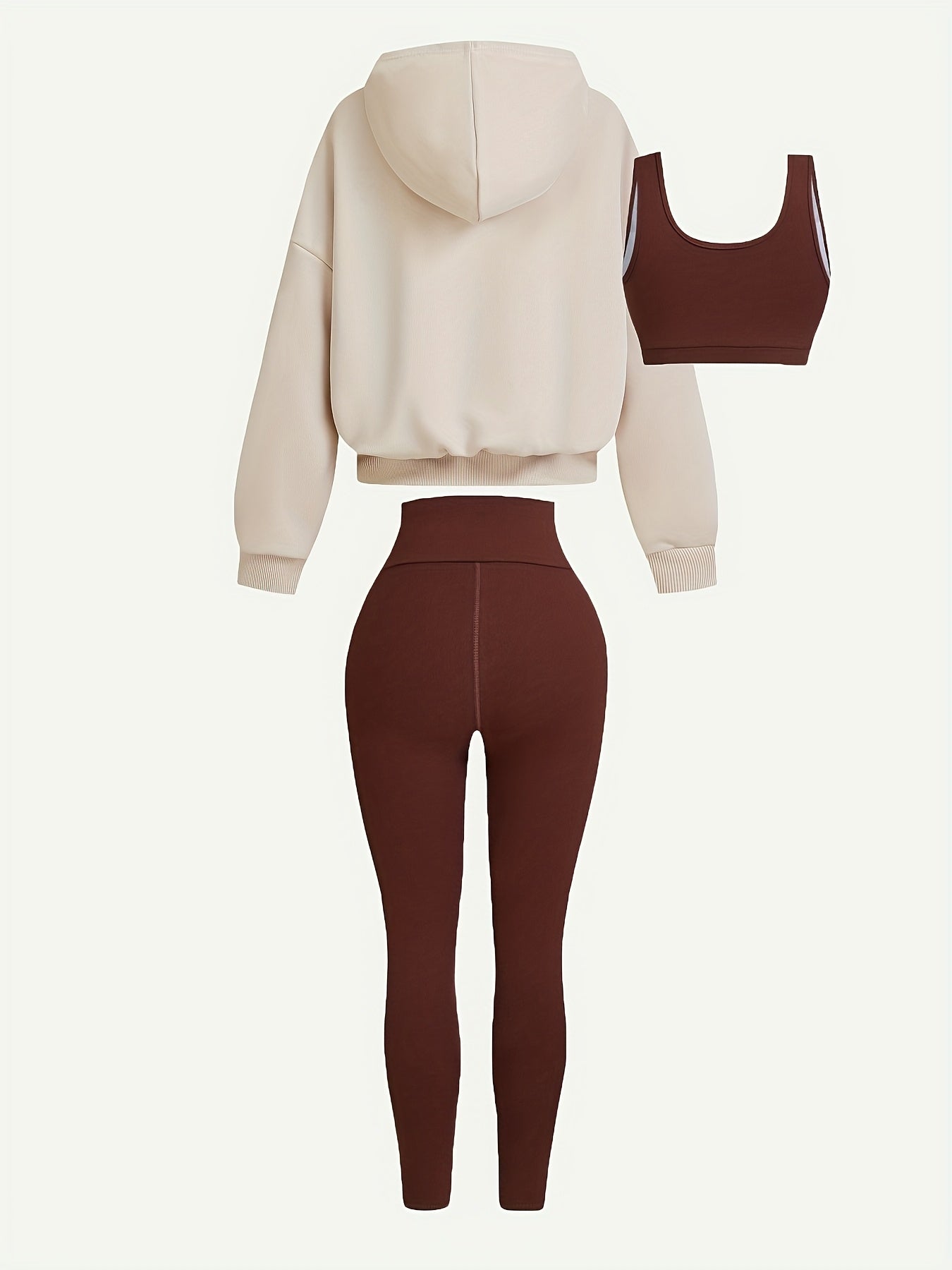 Women's Slimming Basic Loose Sweatshirt with Printed Solid Color Slimming Sports Three-piece Set