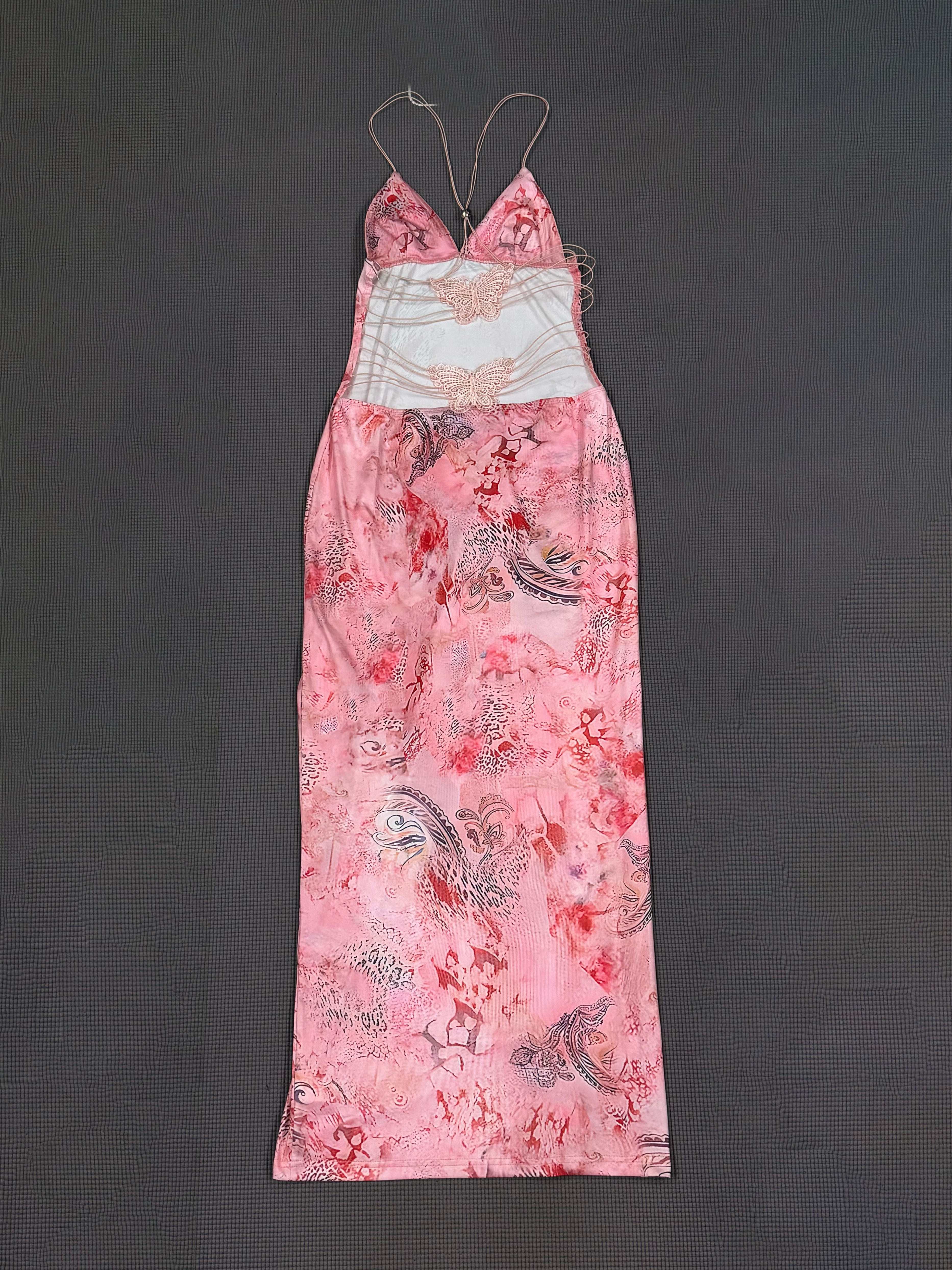 Vibrant Floral Print Mesh Babydoll Dress - Flowy Slip Style with Breathable Fabric, Delicate Butterfly Pattern, Backless Design, and Sultry Appeal - Exclusively for Women, Lingerie and Underwear Collection, Perfect for Everyd