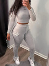Casual Solid Color Two-piece, Crew Neck Long Sleeve T-shirt & Skinny Pants Outfits, Women's Clothing