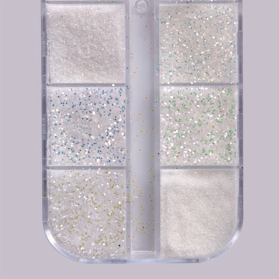 12 Grids Shiny White Sugar Nail Glitter Powder Fine Iridescent Flakes Pigment Dust Elegant Wedding Manicure Decorations