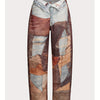 Women'S Patchwork Button - Zipper Pocket Wide - Leg Long Pants. Made Of Denim - Like Fabric, With Printing Techniques, These Pants Exude A Strong Street - Style Trend.