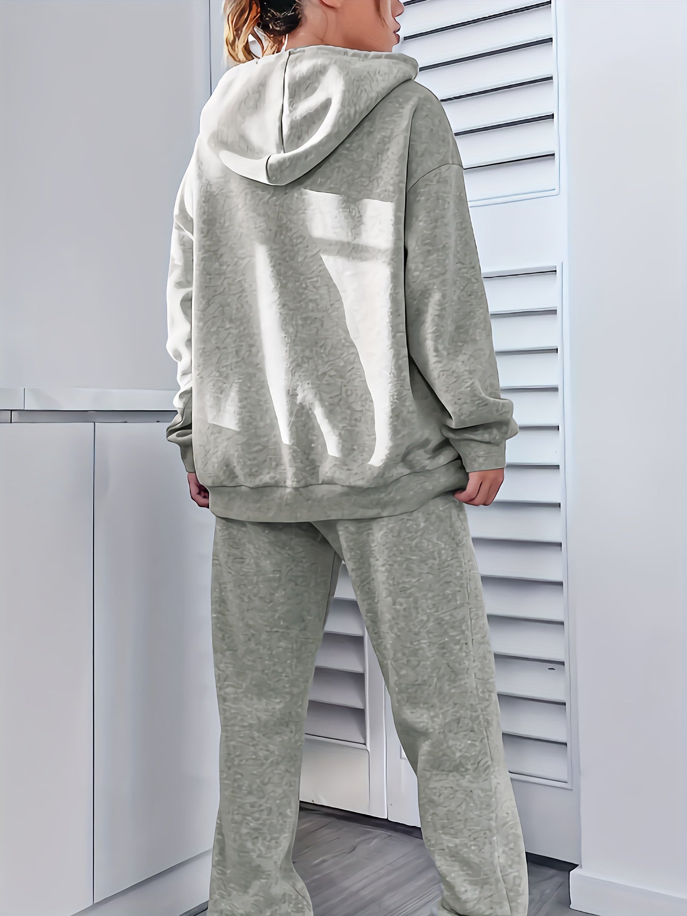 Women's 2024 New Skull Letter Print Hoodie and Pants Set, Casual Polyester Knit Sweatshirt with Drawstring Hood, Geometric Pattern, Pocket Detail, Autumn/Winter Fashion Outfit