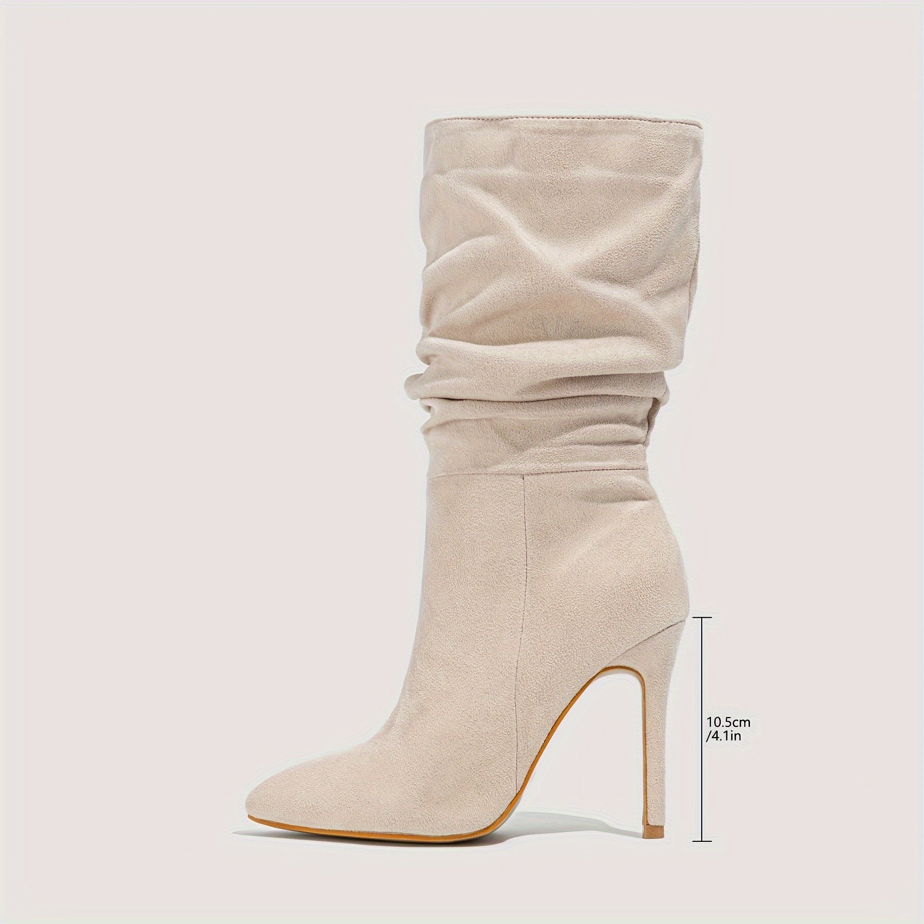Chic Women's Slip-On Stiletto Boots - Pointed Toe, Velvet Mid-Calf with Warm Lining for Fall/Winter