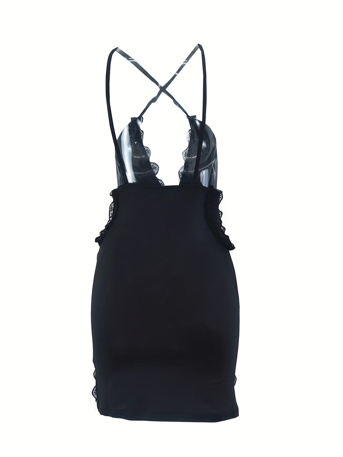 Lace Contrast Bodycon Cami Dress - Sexy Backless Plunging V-neck Spaghetti Dress - Stretchy Fabric - For Women - Perfect for Parties & Night Out - Ideal Gift for Her
