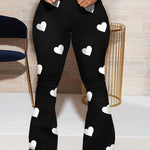 Stylish Heart Print Flare Leg Pants - High Waist, Casual, Versatile, Comfortable, and Chic Womens Clothing for Spring and Summer - Perfect for Daily Wear, Outdoor Activities, and Travel