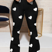 Stylish Heart Print Flare Leg Pants - High Waist, Casual, Versatile, Comfortable, and Chic Womens Clothing for Spring and Summer - Perfect for Daily Wear, Outdoor Activities, and Travel