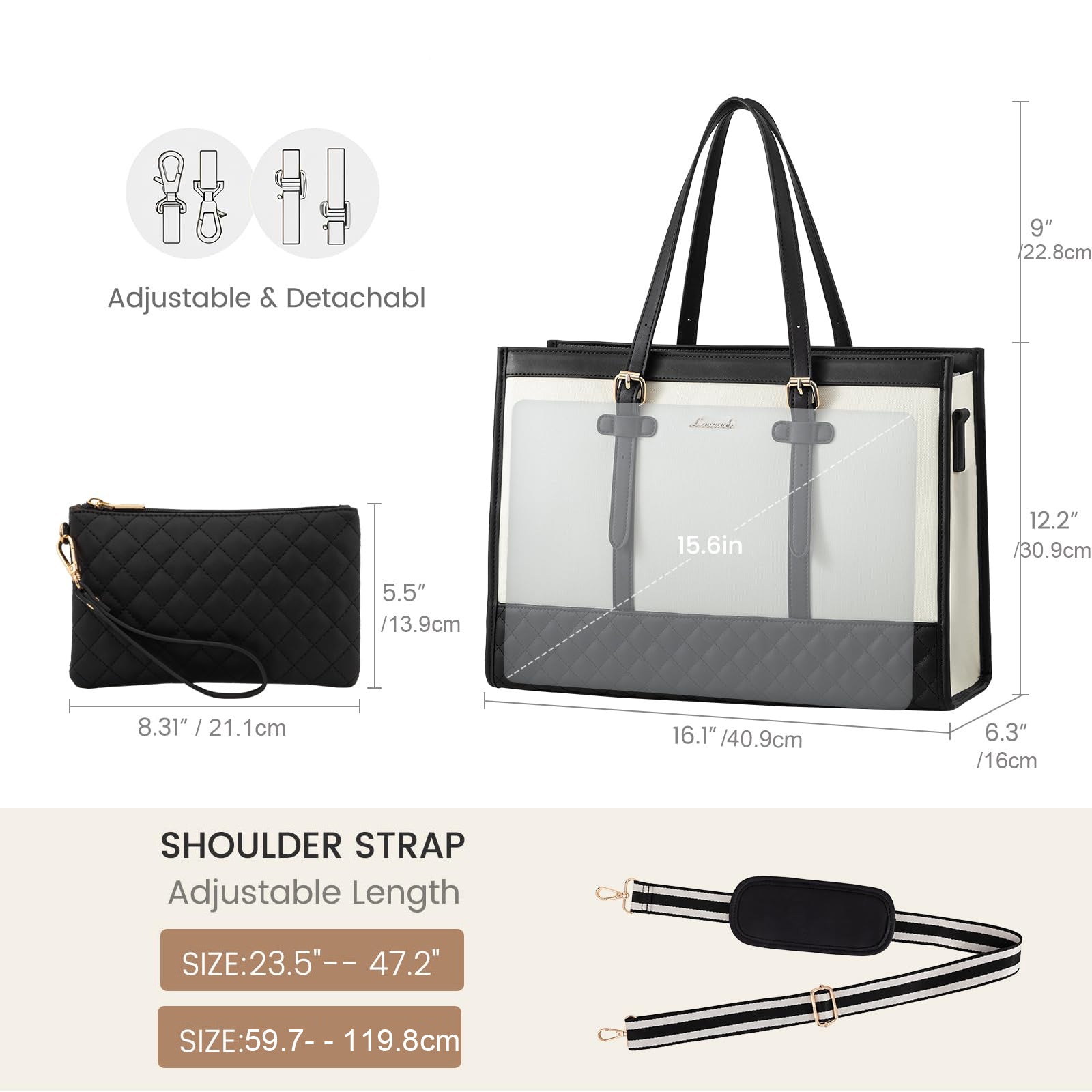 LOVEVOOK Women's makeup travel case, 17.3" - Spacious Work & Travel Briefcase with Clutch Purse, Durable Synthetic Synthetic Leather, Scent-Free, Campus Handbag | Quilted Exterior | Synthetic Synthetic Leather Bag