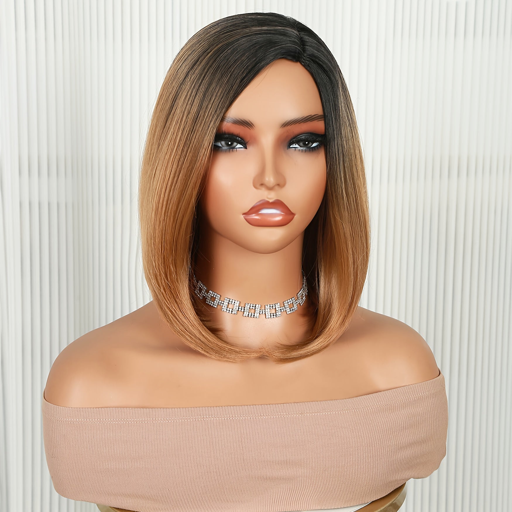 Chic Ombre Brown 12" Bob Wig for Women - Soft, Straight Synthetic Hair with Side Part, No Bangs | Natural-Looking, Easy to Style & Wear, High-Quality Shoulder-Length Wig, Versatile Hair Wig|Side Part Wig|Highquality Synthetic