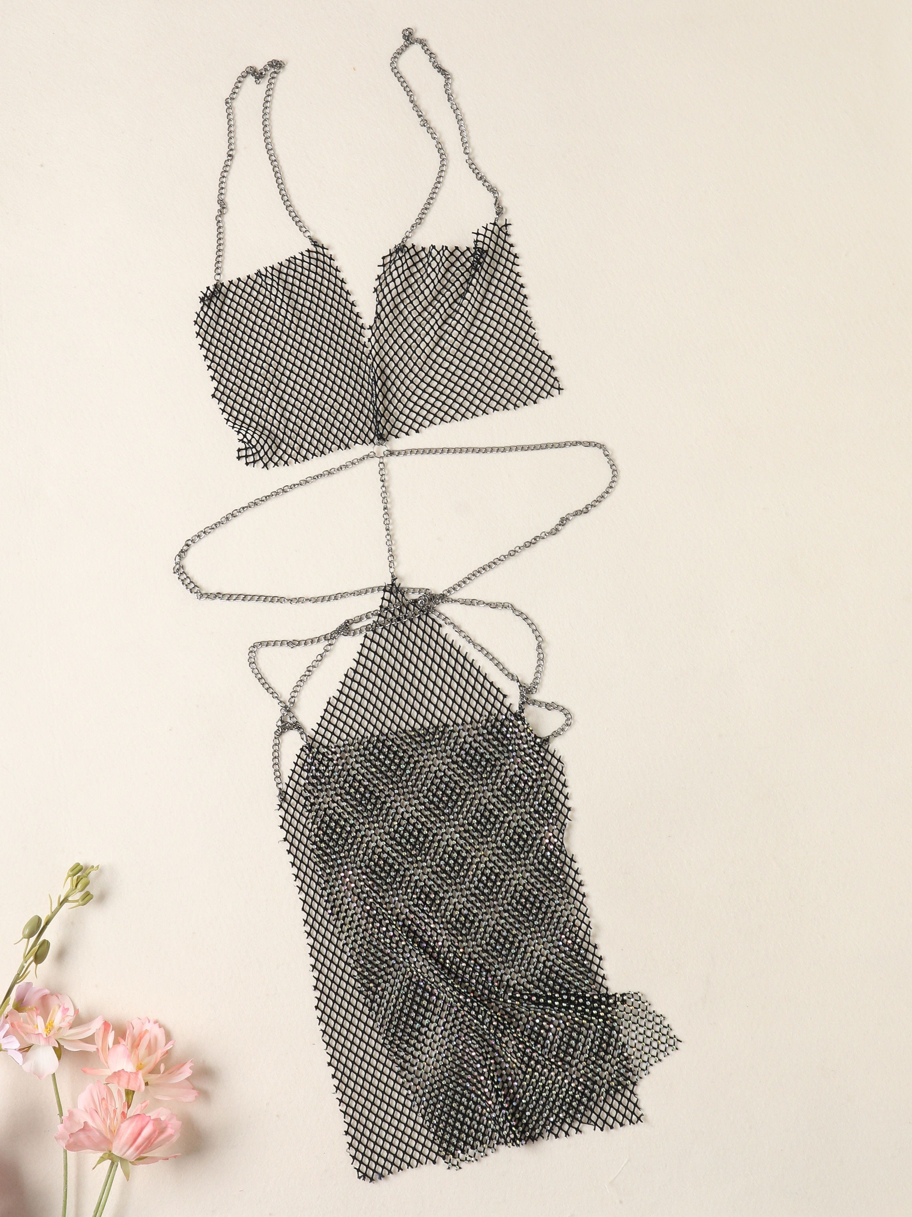 Adult Uniform Chain Hollow-out Mesh Sexy Strap Dress