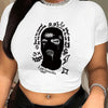 Women'S Y2K Graphic Crop Top T-Shirt - Black Short Sleeve with Unique Black and White Print, Casual Spring/Summer/Fall Wear, Crop Top Blouse