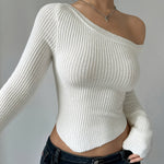 Elegant Women'S Casual Solid Color Crew Neck Long Sleeve Knit Acrylic Pullover Sweater with Slouch Shoulder and Round Neck for Spring, Summer, Fall