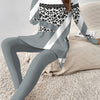 2pcs Elegant Women'S Knit Polyester Pantsuit, Crew Neck Long Sleeve Top with Side Split and Leopard Print Pants, All Over Print Design, Regular Fit, with Crew Neck Long Sleeve Top and Leopard Print Pants for Fall/Winter Colle