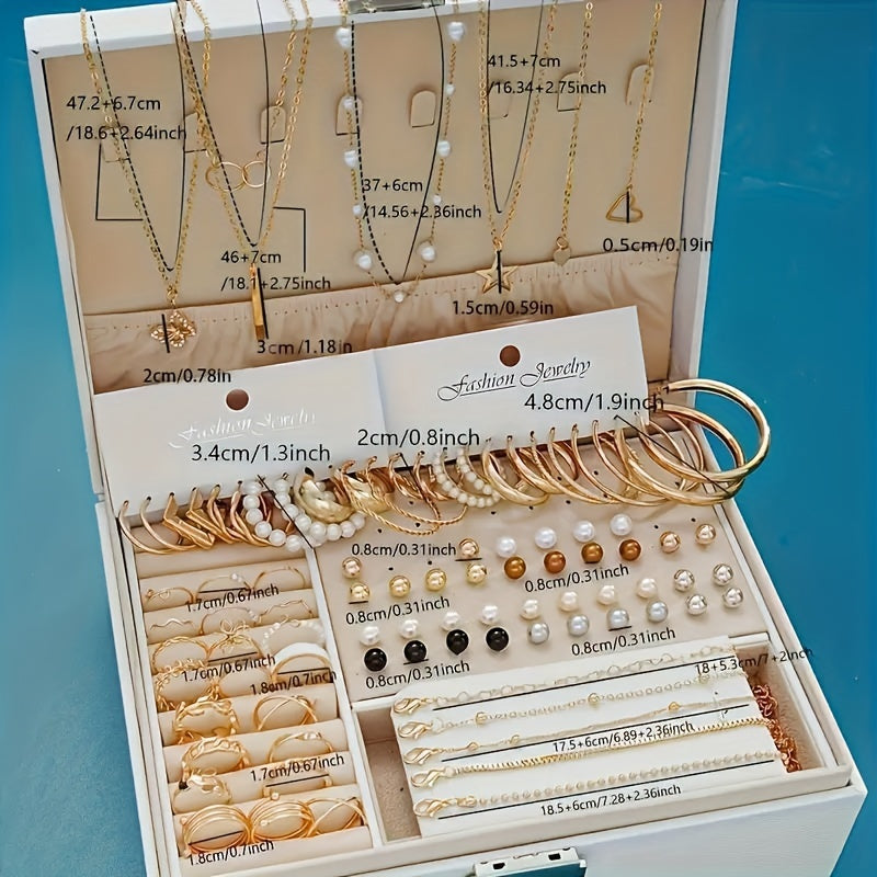 86 Pieces Simple Faux Pearls Love Butterfly Stars Moon Necklace Bracelet Ring Earrings Earrings Jewelry Set Women's Autumn And Winter Daily Match Attend Party Holiday Dating Holiday Gift (No Box)