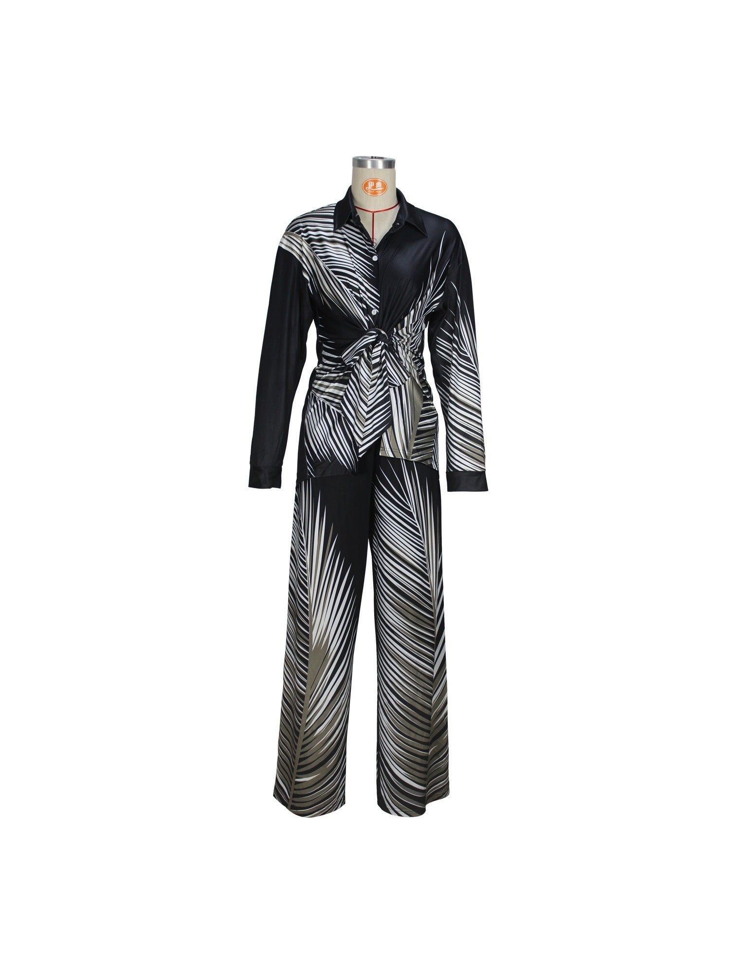Tie Front Top Wide Leg Pants Set