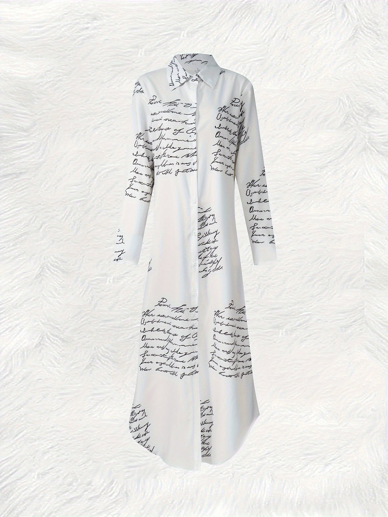 Letter Print Button Up Shirt Dress, Vacation Style Long Sleeve Loose Maxi Dress For Spring & Fall, Women's Clothing