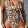 Leopard Print Backless High Cut One-piece Swimsuit, Scoop Neck Hollow Out Stretchy Hot Monokini Bathing Suits, Women's Swimwear & Clothing