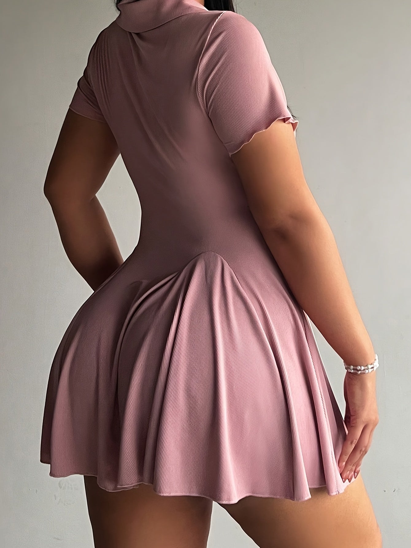 Women'S Casual Tennis Polo Dress - Short Sleeve, Button-Up Collar, Ribbed Texture, Knee-Length with Paddles, Beige, Casual Wear|Short Sleeve Dress|Buttonup Collar Dress