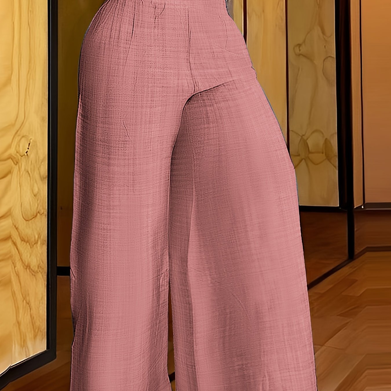 Solid Simple Palazzo Pants, Casual Wide Leg Elastic Waist Pants, Women's Clothing