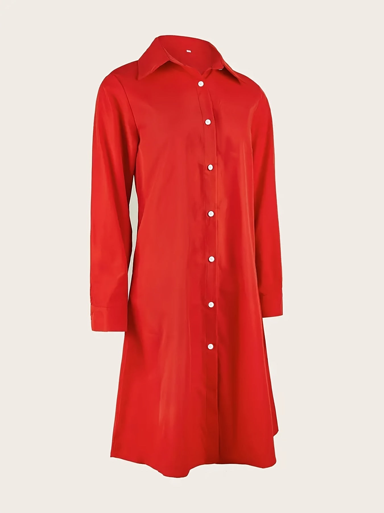 Chic Solid Color Long Sleeve Shirt Dress with Button Detail - Casual, Stretchy Polyester Blend, Machine Washable - Perfect for All Seasons, European And American Style, Loose Fit