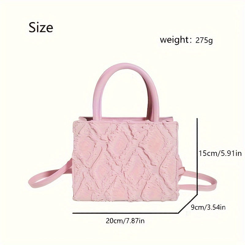 Stylish Pink Women’s Handbag with Diamond Lace Pattern – Versatile Crossbody & Shoulder Bag, Multiple Pockets, Polyester Lining, Perfect for Everyday Use