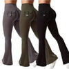 3pcs Of Black, Gray And Green Fashionable Workwear Style Bell Bottoms, Women&#39;s Casual Bell Bottoms, High Waist Pocket Sportswear, Work Style Peach Hip Pants, Sports Quick-drying Tummy Control Butt Lifting Trousers Flare L