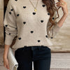Valentine’s Romance: Chic Heart Pattern Crew Neck Knit Sweater – Cozy, Durable Women’s Winter Pullover